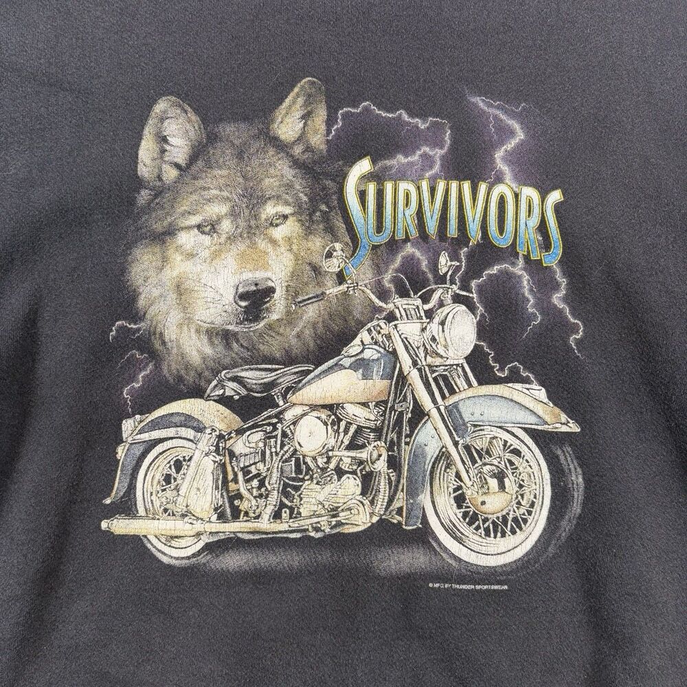 Vintage 90s Wolf Motorcycle Survivors Sweatshirt Mens L Black Thunder Sportswear